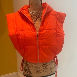 Women's Orange Open Puffer Vest with side ties